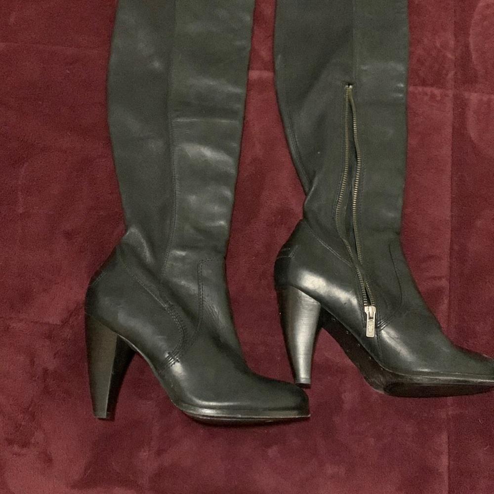 Frye Over the Knee Black Leather Boots worn once still have part of the sticker